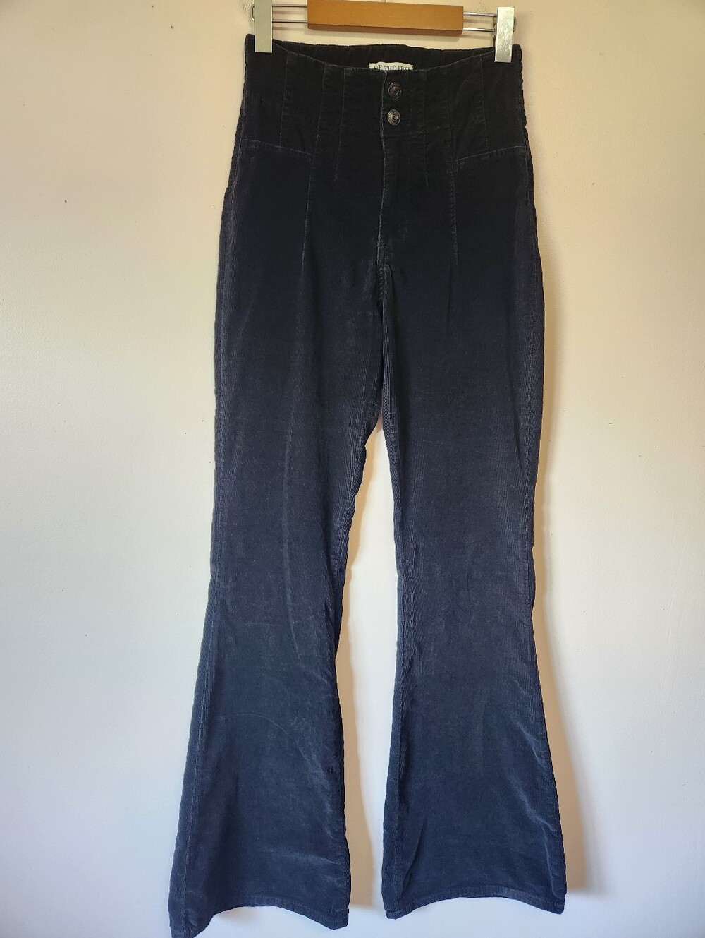 Free People We The Free Black Corduroy High Rise Double Button Flare Pants 26